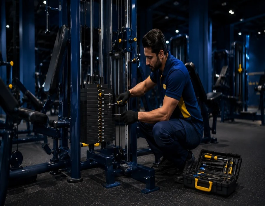 Technician servicing strength equipment