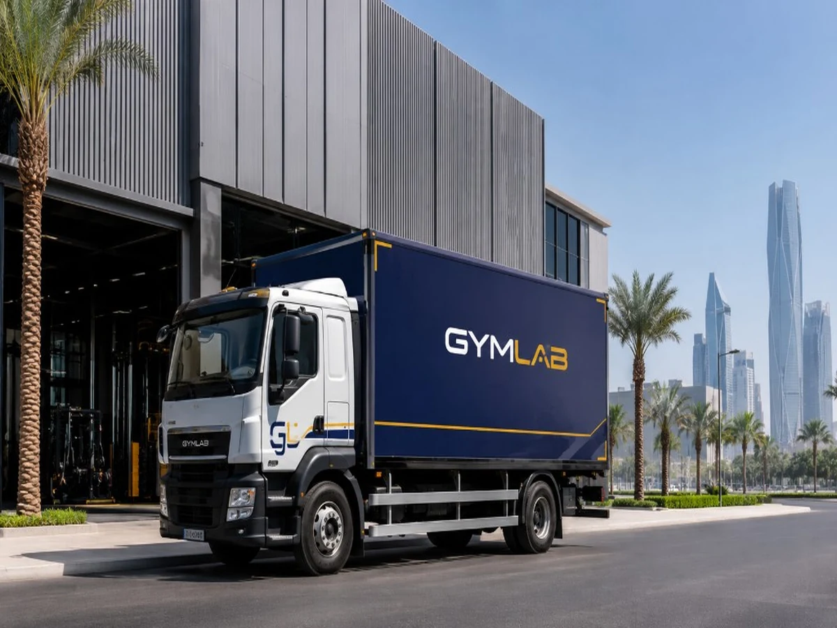 GYMLAB delivery truck transporting sports equipment