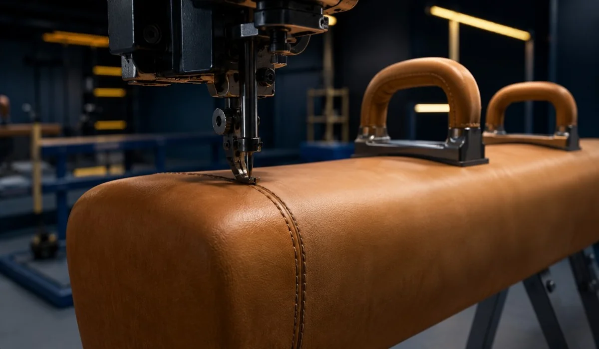 Leather finish details on gymnastics equipment