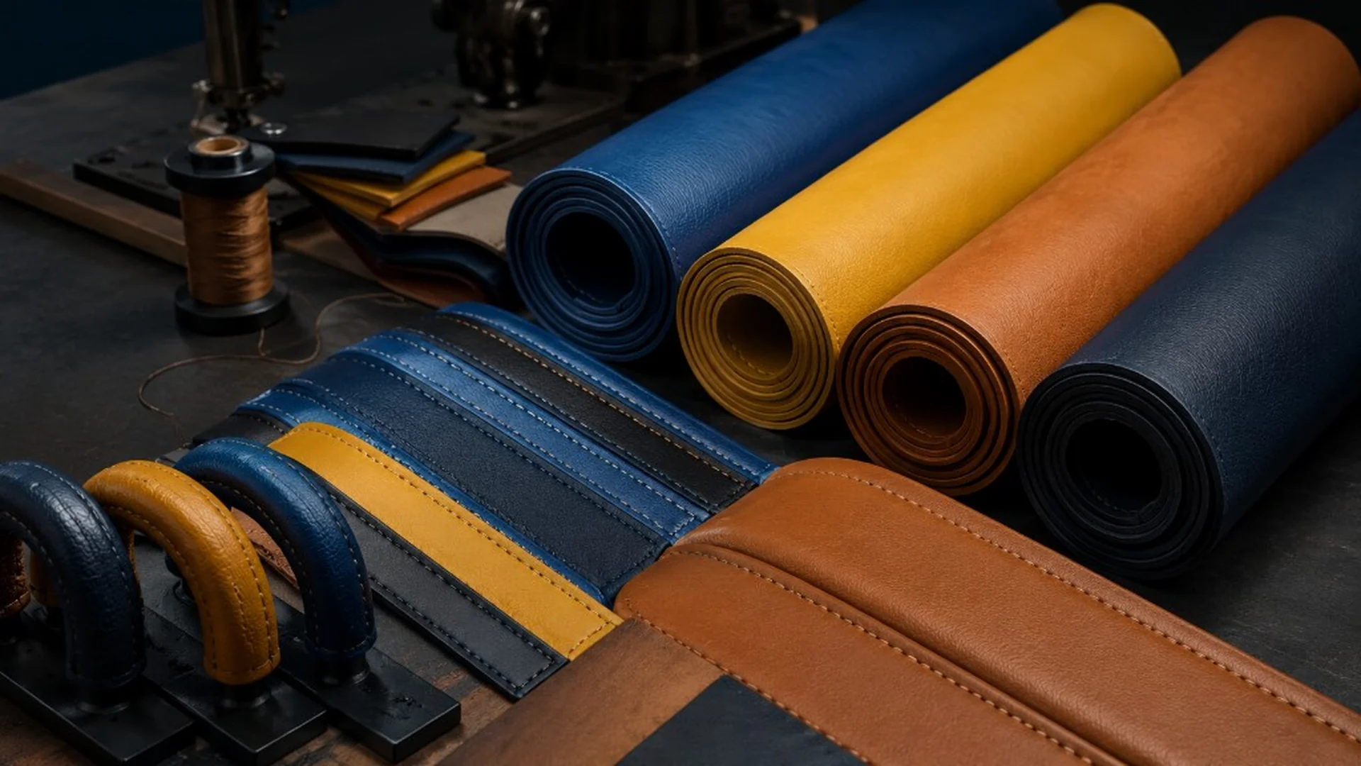 Collection of leather and PVC materials for sports manufacturing