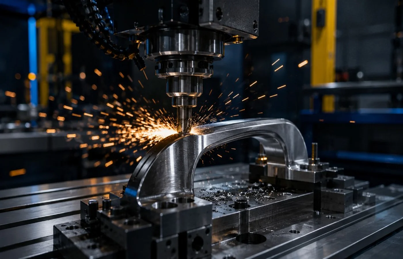 CNC machine performing precision metal work